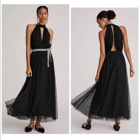 New Anthropologie Hearts Black Tulle Midi Skirt Medium Petite #041 - Picture 1 of 5